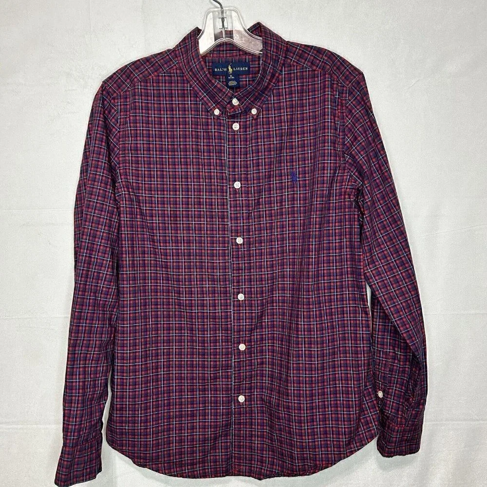 Ralph Lauren Boys Shirt XL 18-20 Red Plaid Cotton Long Sleeve Button Up Preppy